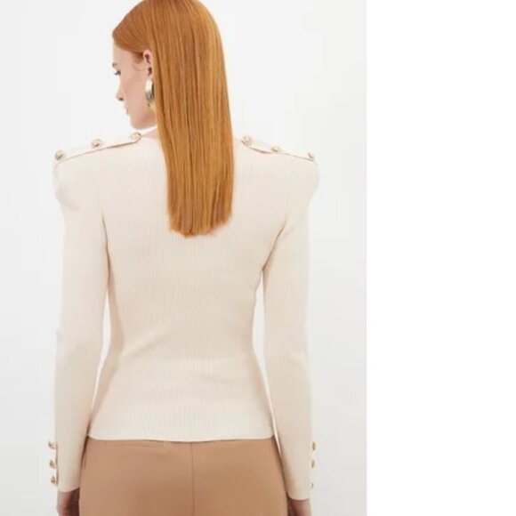 Karen Millen Viscose Blend Dry Handle Rib V Neck Military Rim Knit Top Size Smal - Picture 3 of 11